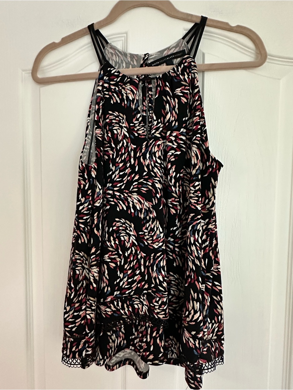 WHBM NWOT Black Halter Camisole with Pink & Cream Swirl Print & Drape Back!